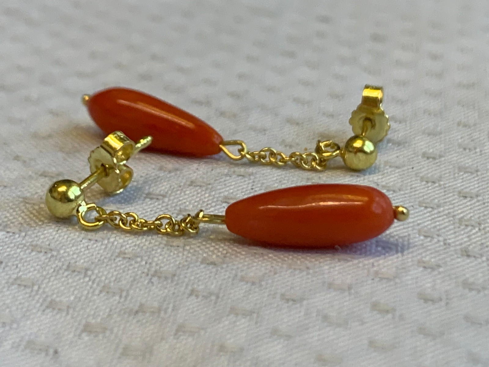 14K Yellow Gold Earrings 1.62g Fine Jewelry Coral Look Dangle Studs *READ*