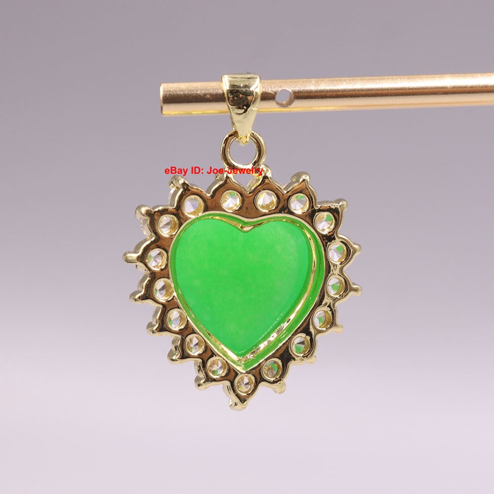 New Arrival White Alloy Heated Green Jade Heart Pendant 1.10inch H GIFT
