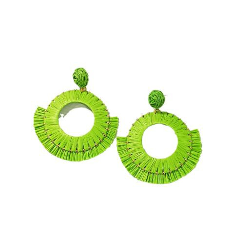 Special Round Dragon Fruit Color Lafite Grass Handmade Woven Stud Earrings