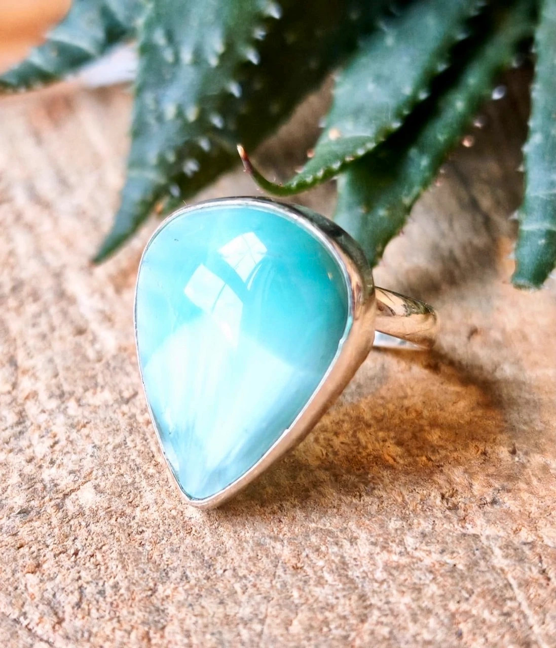 Genuine Larimar & Sterling Silver 925 adjustable ring