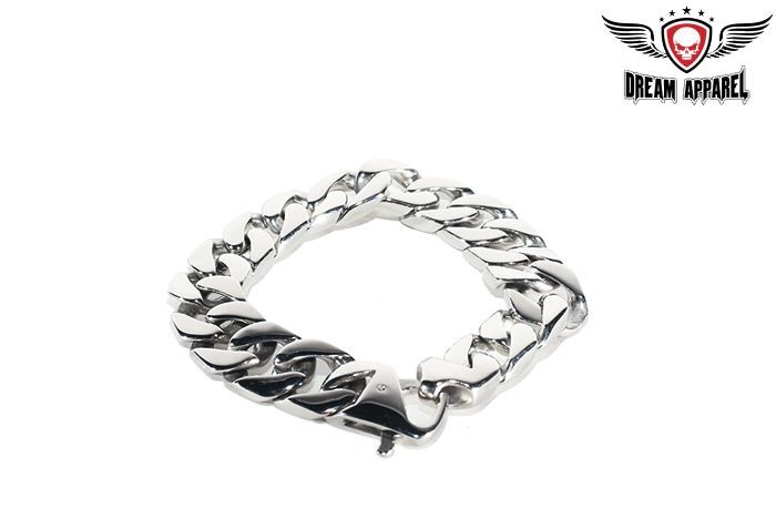 Premium Cuban Link Silver Stainles Steel Motorcycle Style Fashion Chain Bracelet