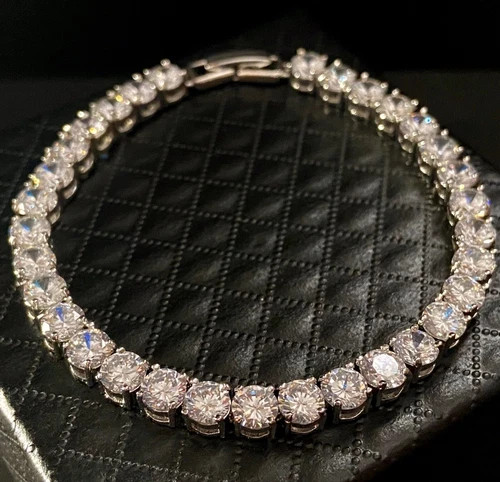 18k White Gold Plated 5mm Round Simulated Diamond Tennis Bracelet Bridal Jewelry