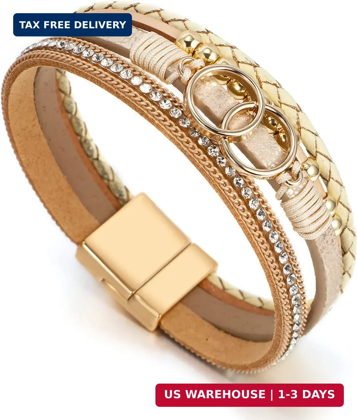 Fesciory Leopard Bracelet for Women, Boho Leather Wrap Multi-Layer Pearl Crystal