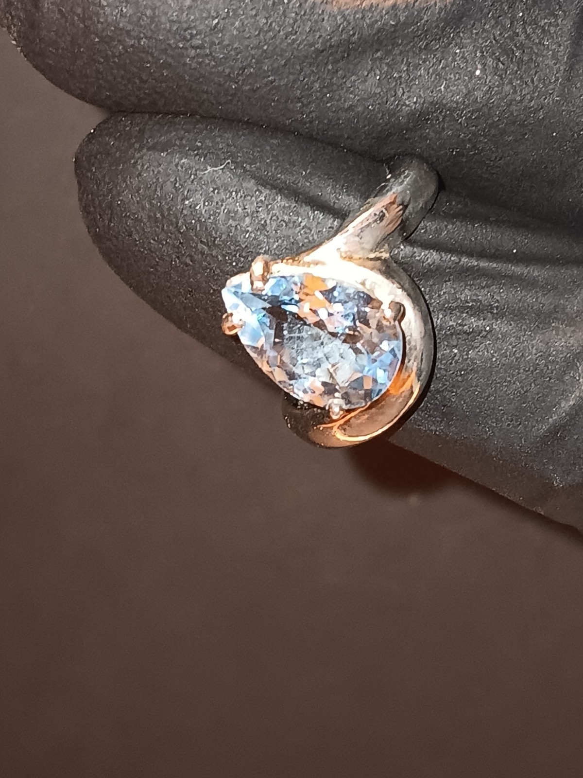 Silver Flawless Blue Topaz Retro Style Pear Shape Ring Size 7