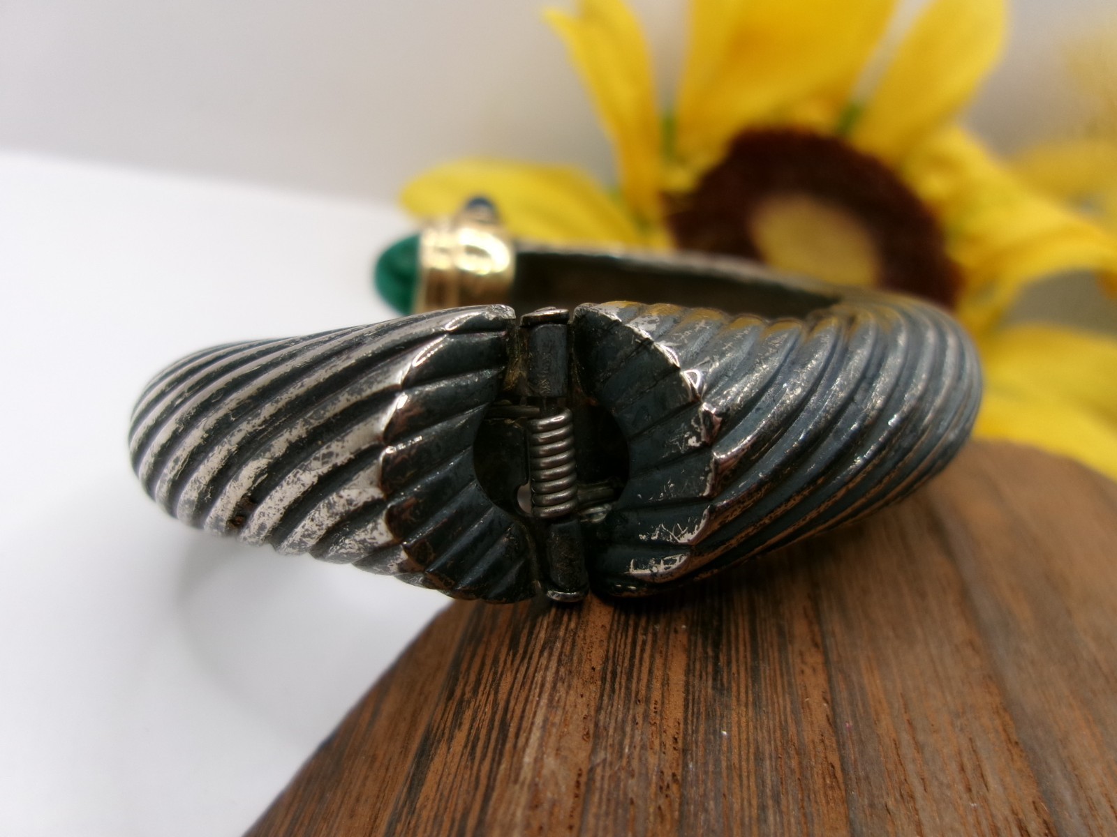 1980’s VINTAGE GIVENCHY GRIPOIX MULTI COLOR CABOCHON GUN METAL BYPASS BRACELET
