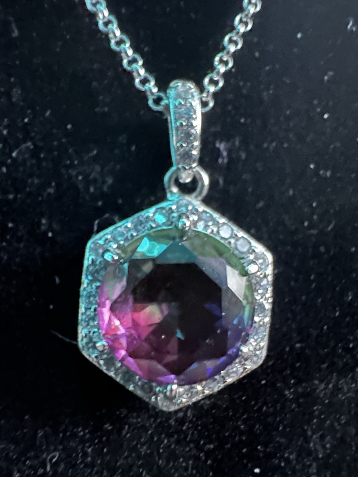 Bomb Party Watermelon Bi-Color Crystal Hexagon Necklace 18” Preowned