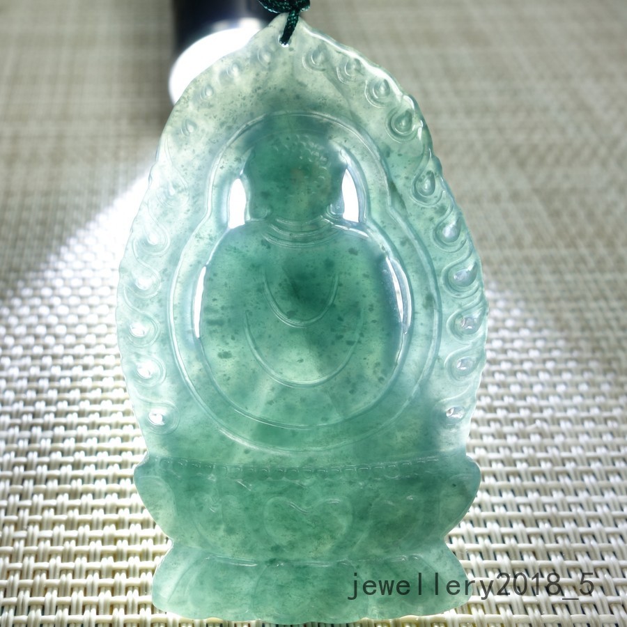 Certified Icy Green 100% Natural A jadeite Jade Pendant~Buddha 大日如来佛