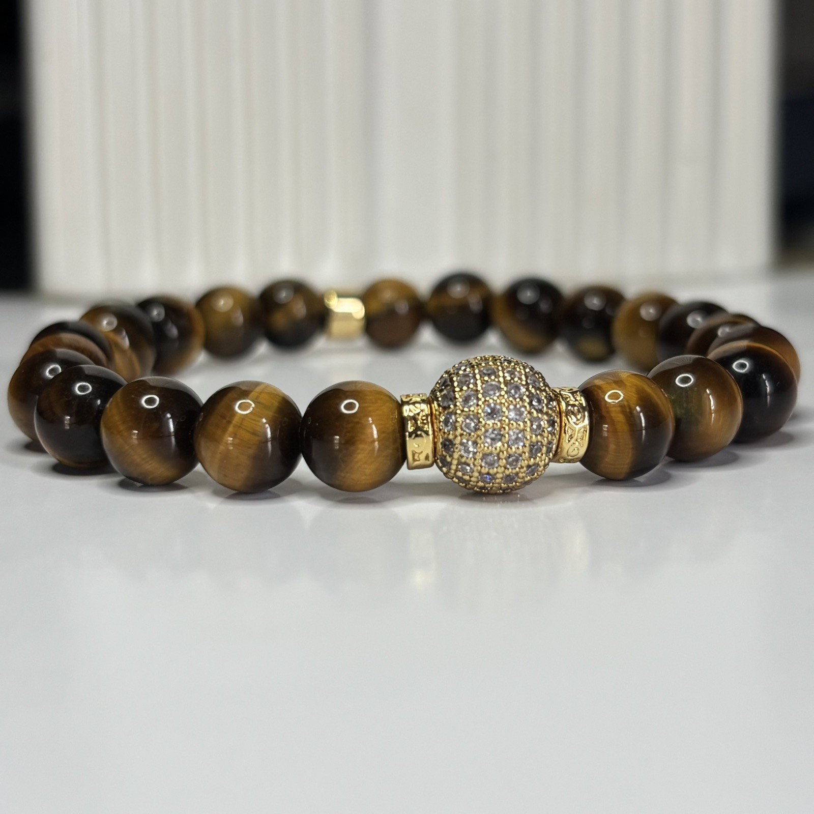 Natural Tiger Eye Bracelet With Cubic Zirconia Luxury Gemstone Jewelry Handmade