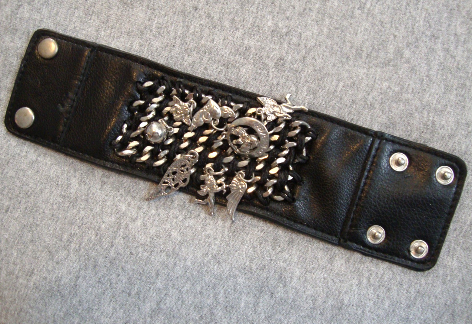 Guardian Angel Biker Punk Goth Black Faux Leather 2″ Wrist Band -Fits 7″ to 7.5″