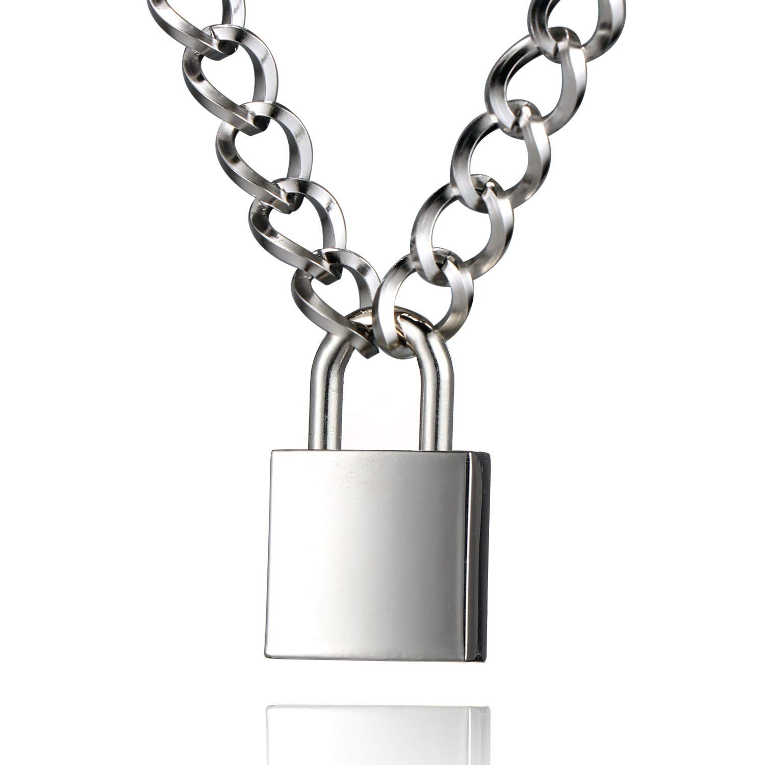 Padlock Necklace Stainless Steel Lock Chain for Men Women Silver 18 inch