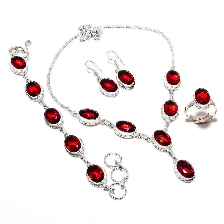 Mozambique Garnet Gemstone .925 Silver Handmade Jewelry Set