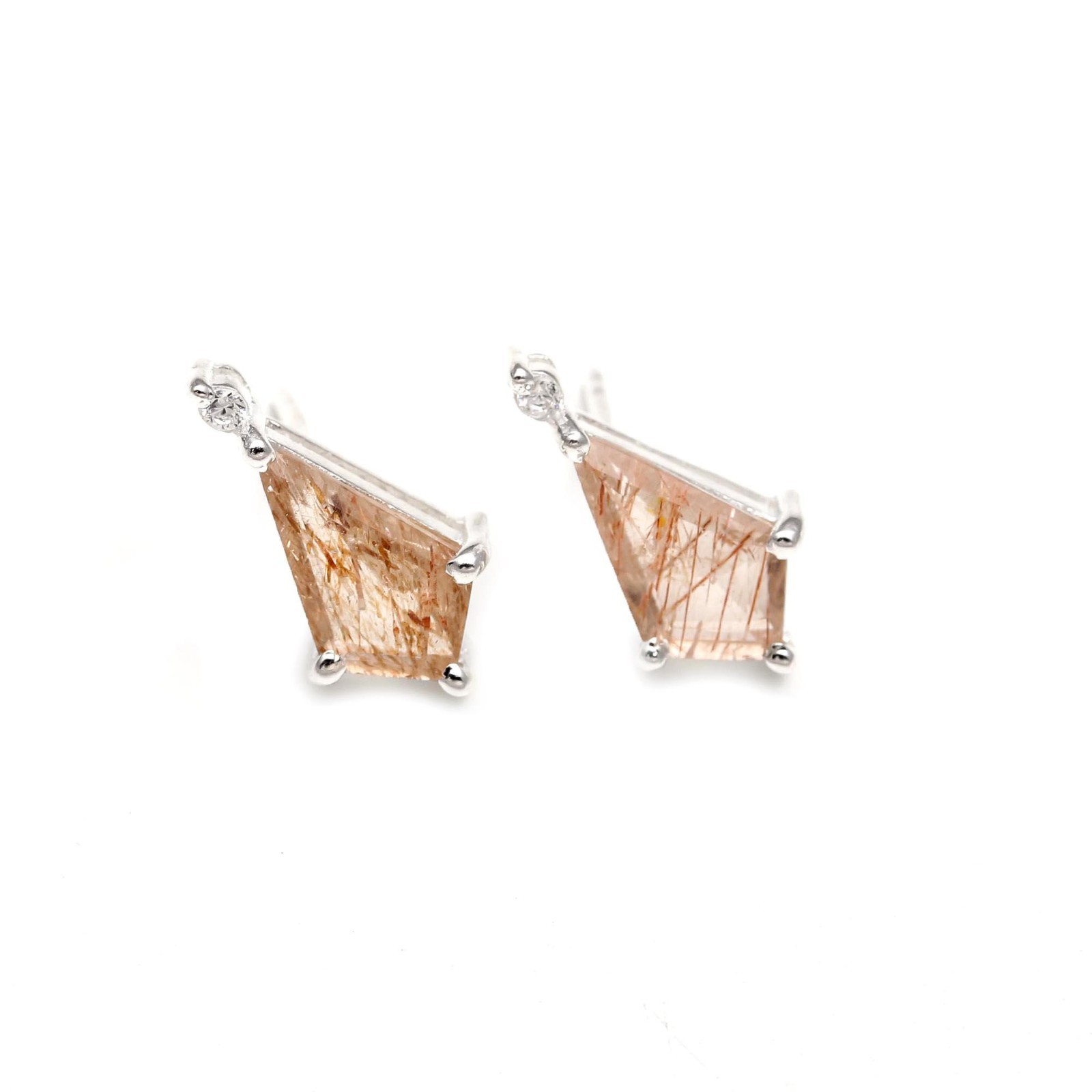 Natural Copper Rutile Kite Stud Earrings 925 Sterling Silver Minimalist Jewelry