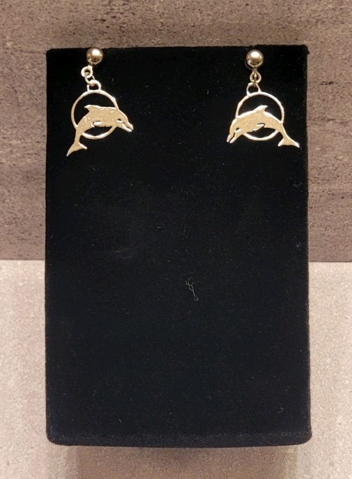Vintage Dolphin Dangle Earrings Silver color Drop Postbound Fashion Coastal