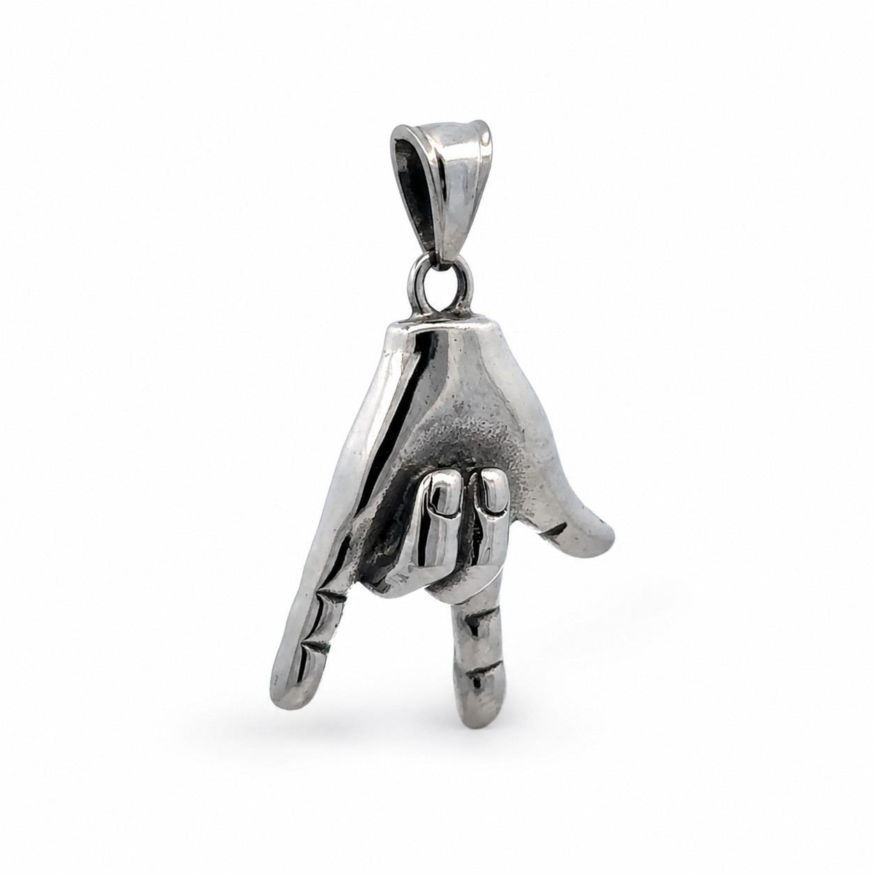 Steel Hand Sign Pendant Silver Tone Hip Hop Fashion Jewelry Charm