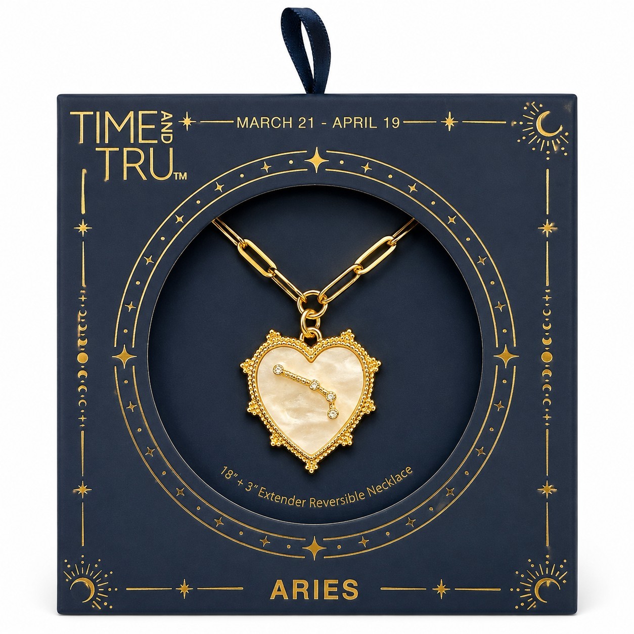 Time and Tru Aries Heart Charm Pendant Necklace Gold Tone 18in + 3in Extender