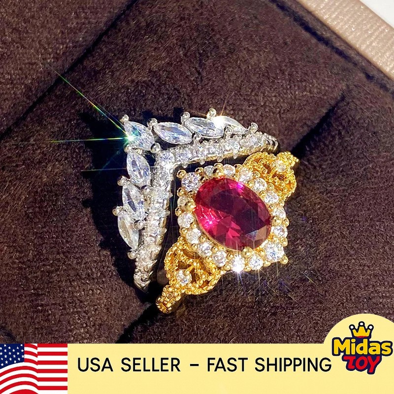 Gold Ruby Marquise Cocktail Ring Pave Setting Party Jewelry