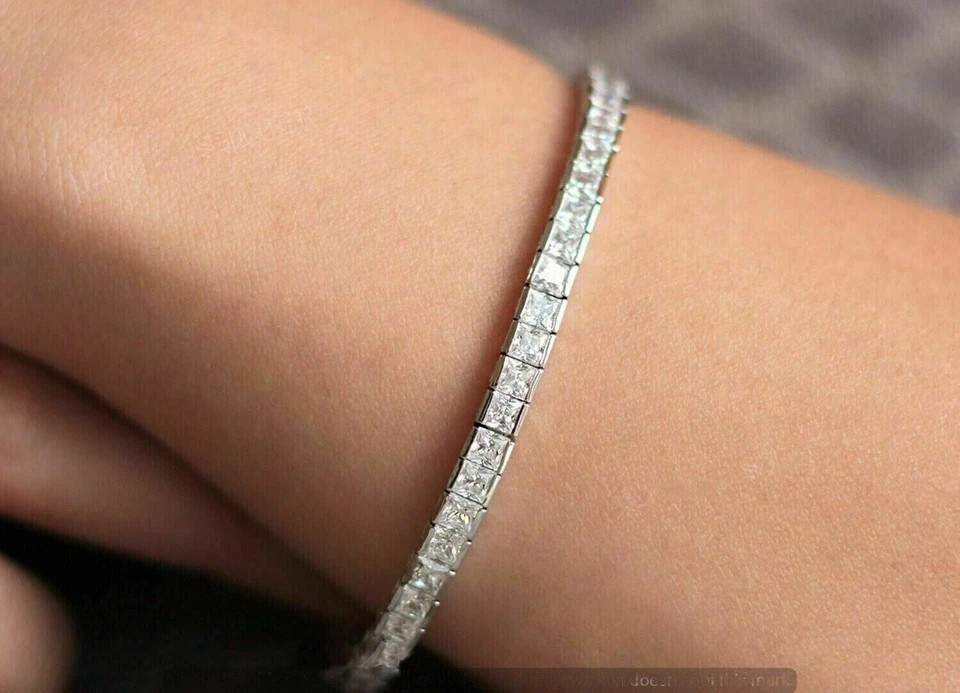 5Ct Princess Cut Lab Created Diamond Women’s Bracelet Gift 14K White Gold Plated