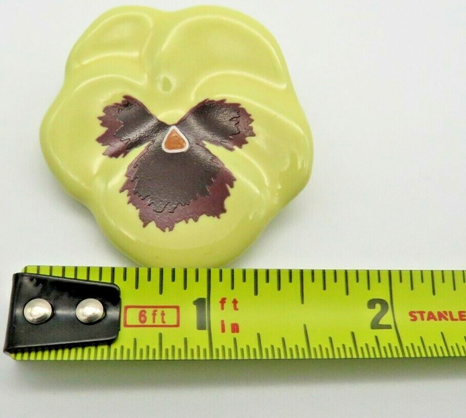 Yellow Pansy Ceramic Pin Lapel Brooch Painted Enamel AVON VTG