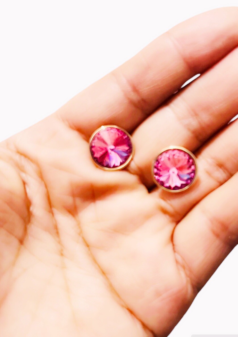 Regular Round Women Crystal Earrings Made with SWAROVSKI® Crystals / Aretes 18k