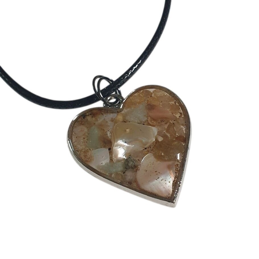Heart Shaped Resin Shell Pendant Necklace Black Cord Lobster Clasp Adjustable