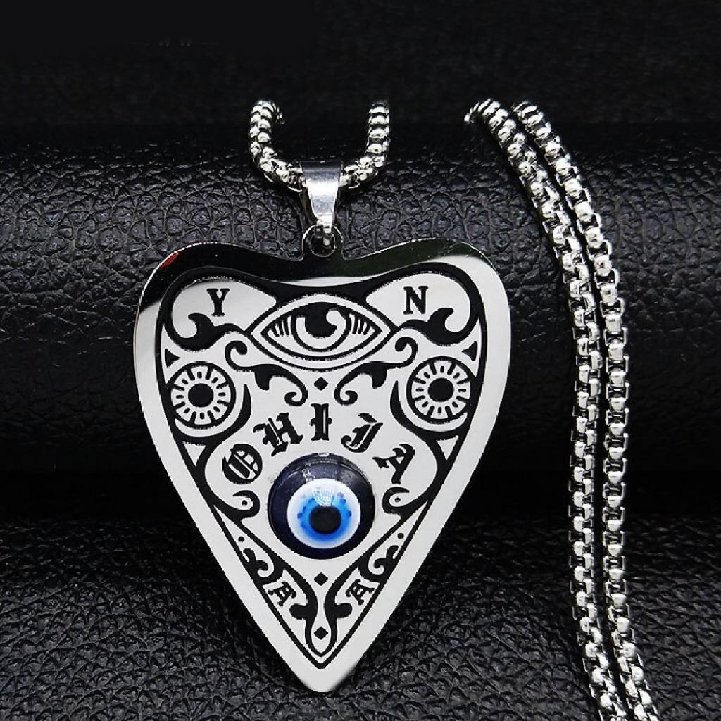 EVIL EYE NECKLACE Ouija Planchette Pendant Stainless Steel Goth Wicca Occult NEW