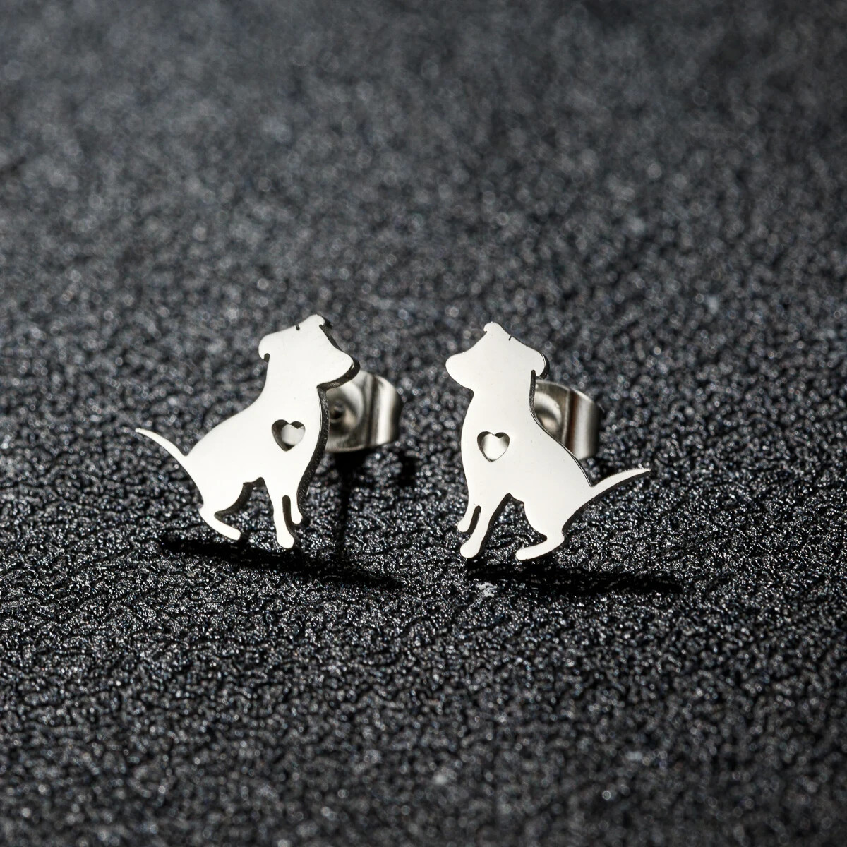 Dog Stud Silver Earrings with Heart, Dog Love Pet, Great Gift, Animal Lover