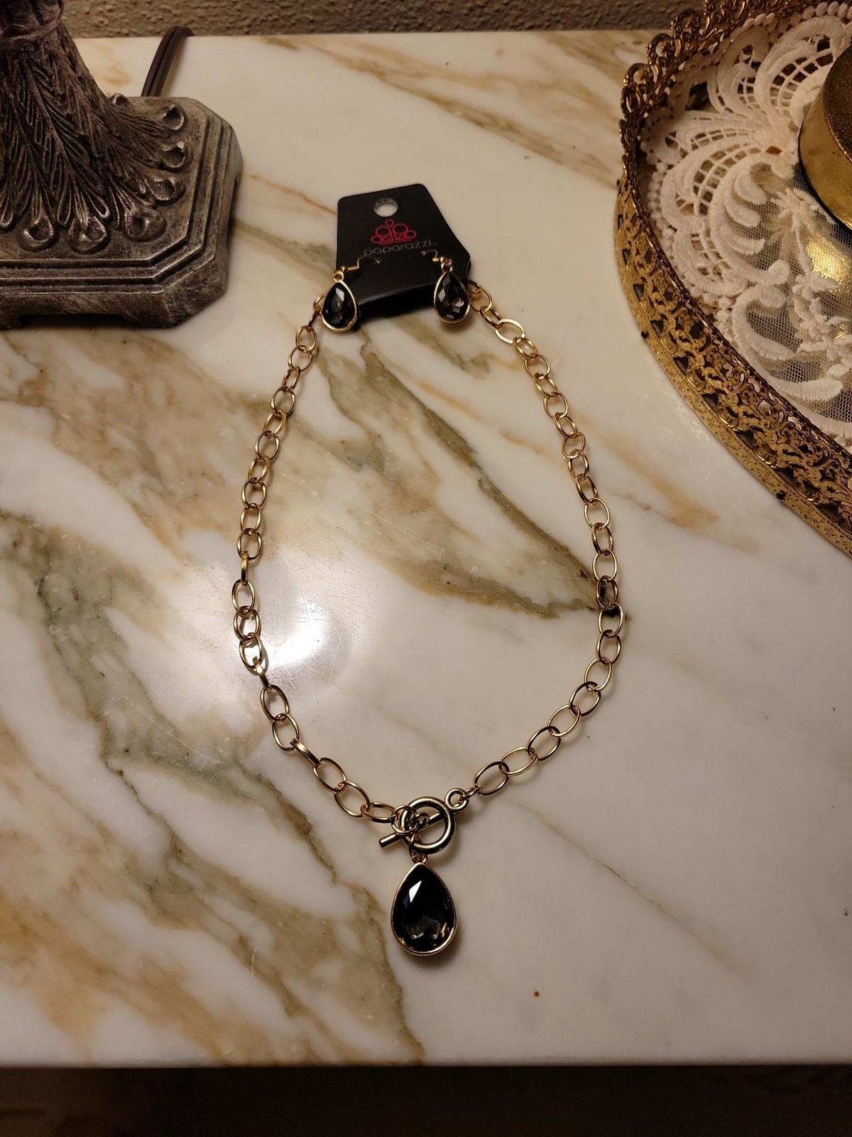 Paparazzi grey stone Necklace with earrings set