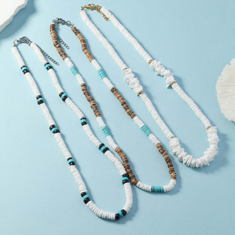 Summer Beach Bohemia Surfer White Shell Necklace For Men Simple Geometric Choker