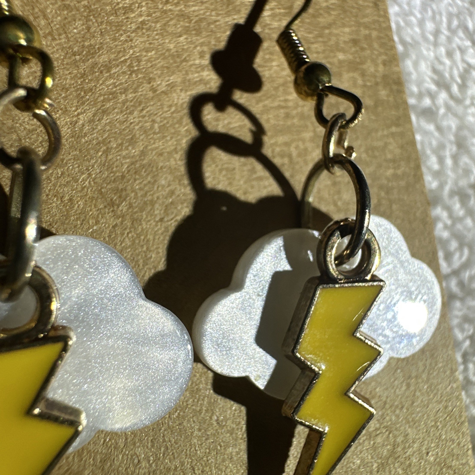 White Cloud Charm & Yellow Lightning Bolt w/Gold Toned Hook Homemade in USA NEW