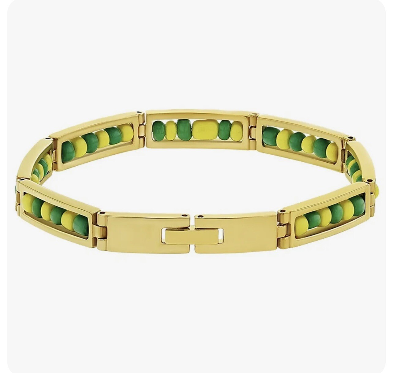 Stainless Steel Green Yellow Beads Amulet Protection Orula Bracelet 8-9 Inches