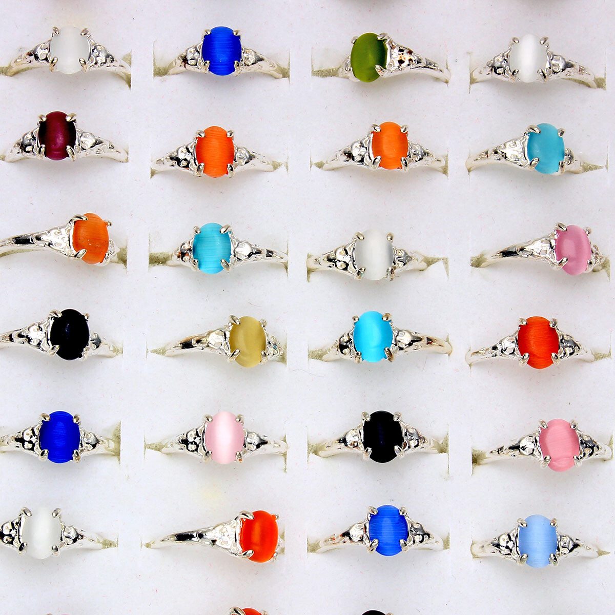100pcs Wholesale Lots Mixed Style Cat’s-eye Stone Rings For Women Silver P Ring