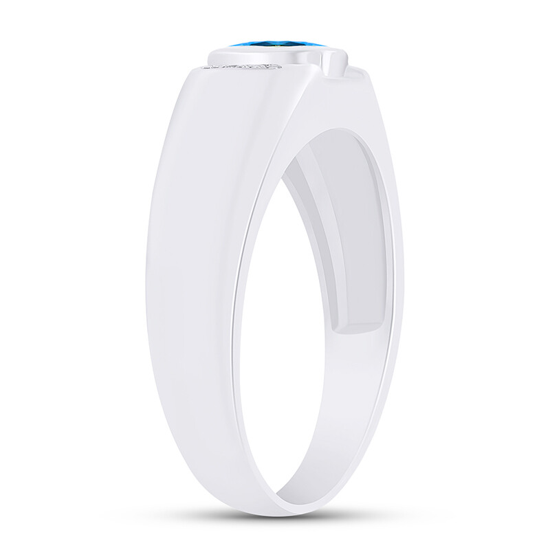 Cushion Simulated Blue-Topaz Personalised Engravable Men’s Band Ring Silver
