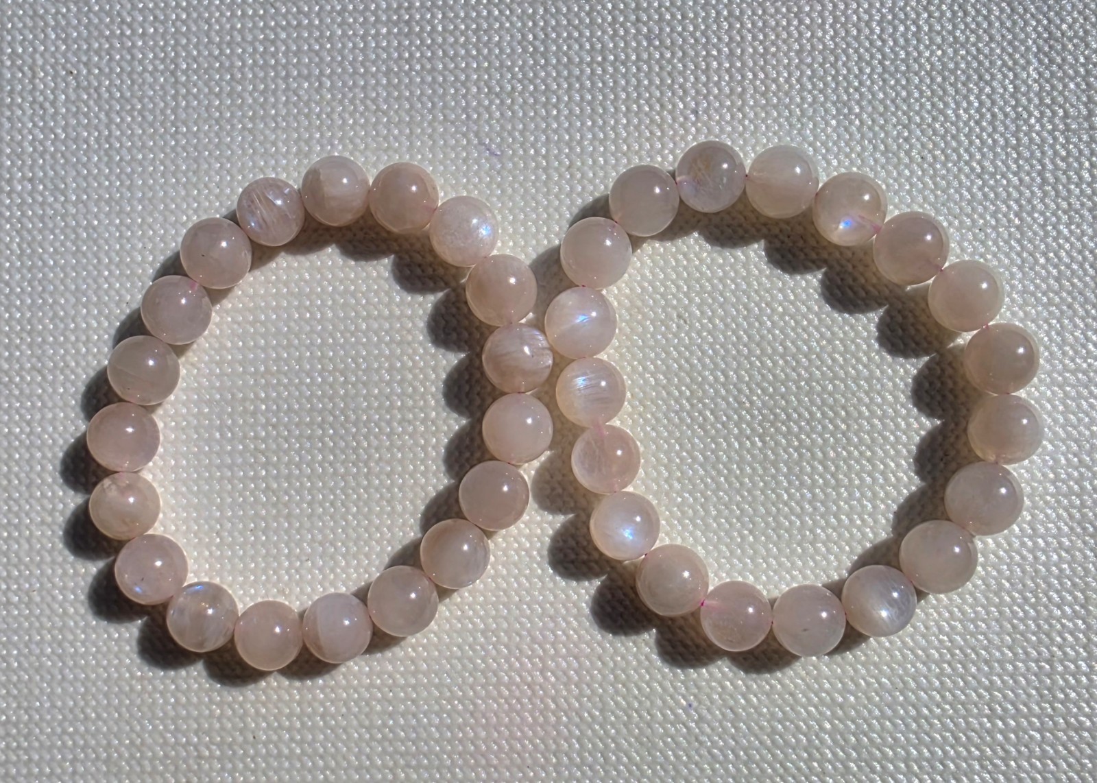 Genuine Pink Moonstone Bracelet Natural Pink Peach Gemstone High Flash Stretchy