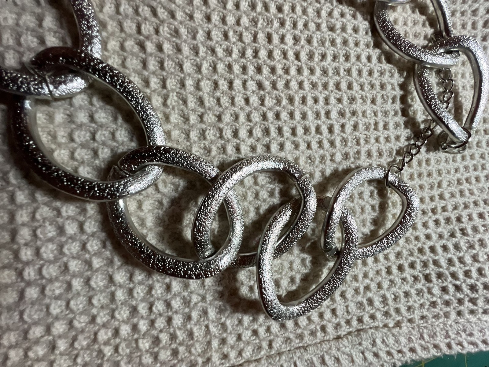 Silver-Tone Textured Organic Oval-Link Statement Necklace