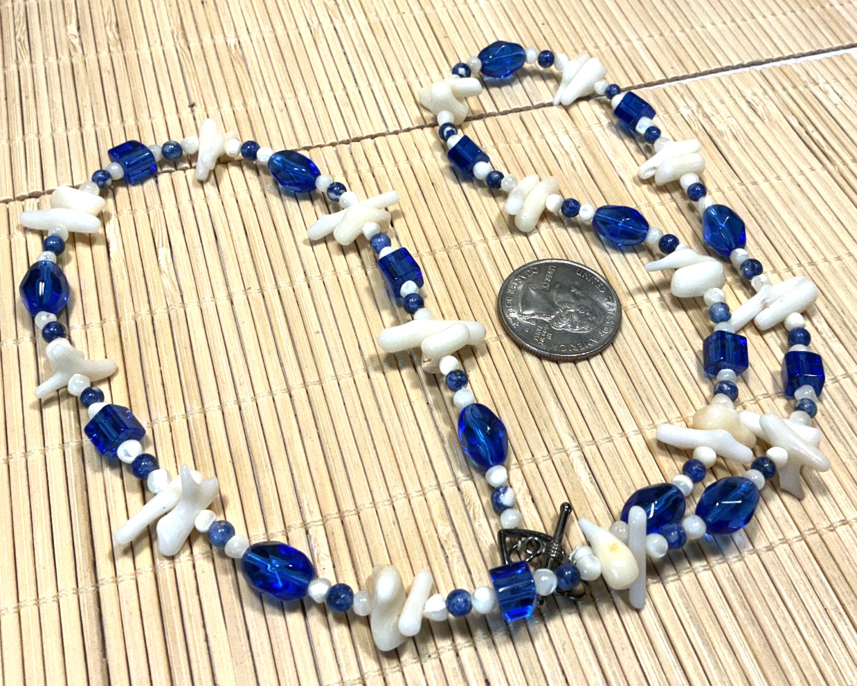 Fashion Necklace Faceted Blue Glass White Branch Coral Beaded Strand Lot 103D