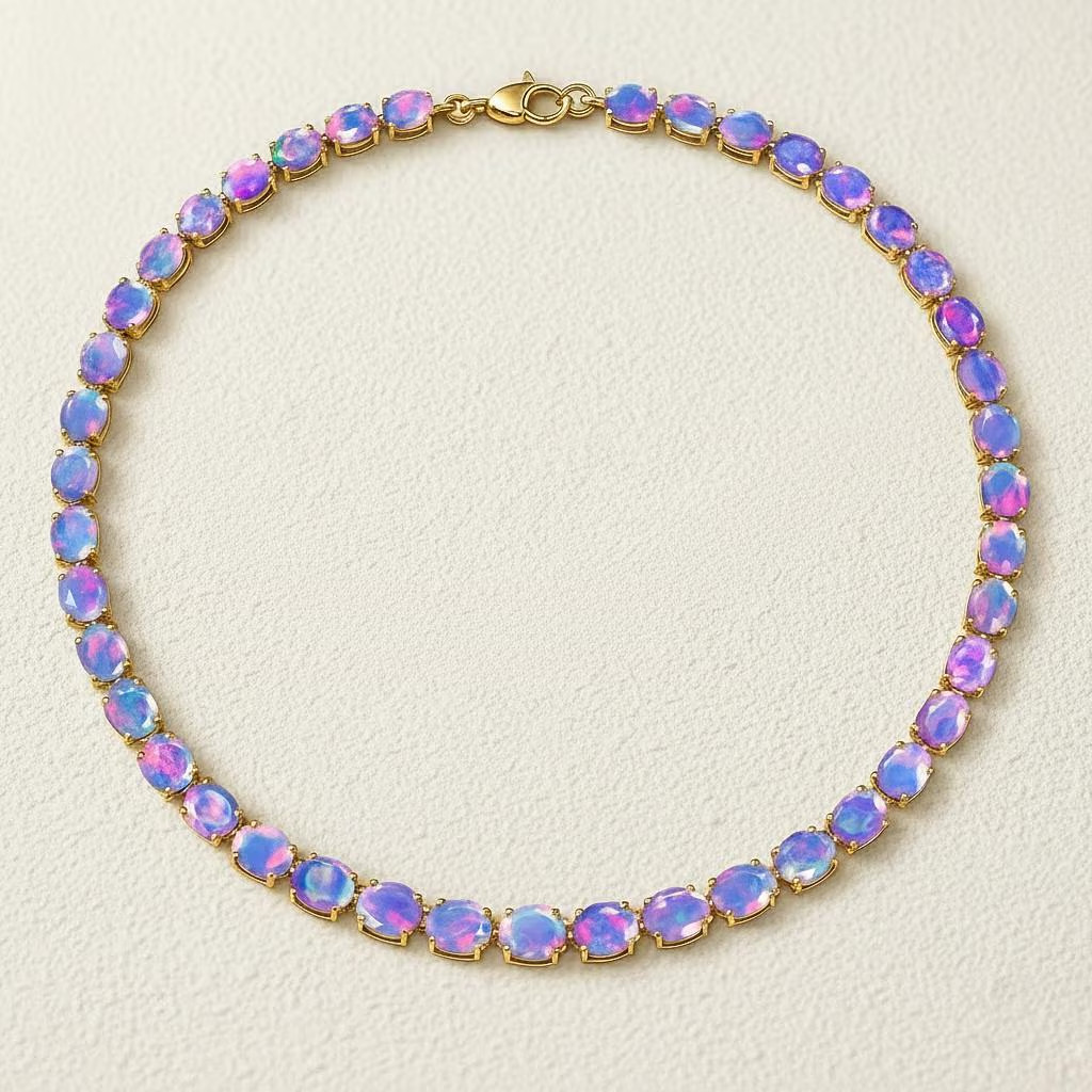 AAA Lavender Opal Gemstone Tennis Necklace for Her, Opal Gemstone 925 Silver