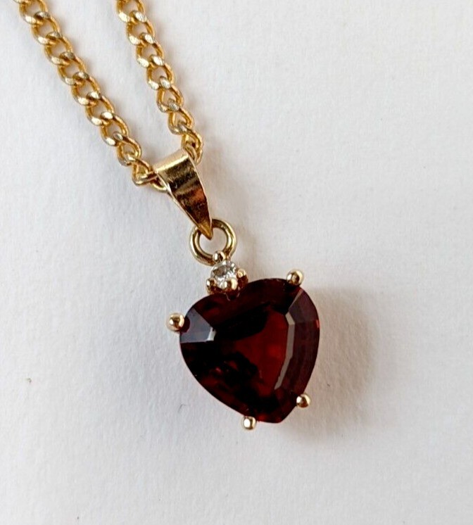 Heart Cut Simulated Garnet Women’s Pretty Heart Pendant 14K Yellow Gold Plated