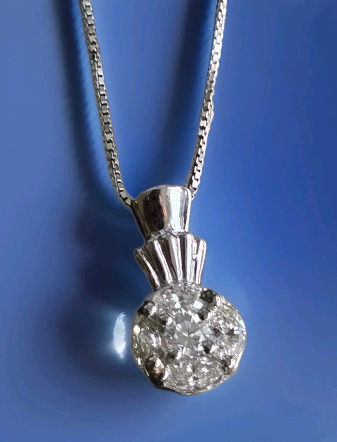 14Kt Gold 0.97 Ct Natural Diamond Cluster Pendant on 18″ 14K Chain Necklace