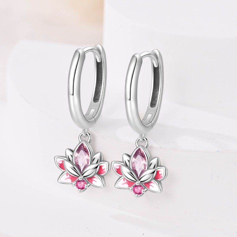 PANDACH 925 Sterling Silver Lotus Flower Drop Earrings For Women Jewelry Gifts