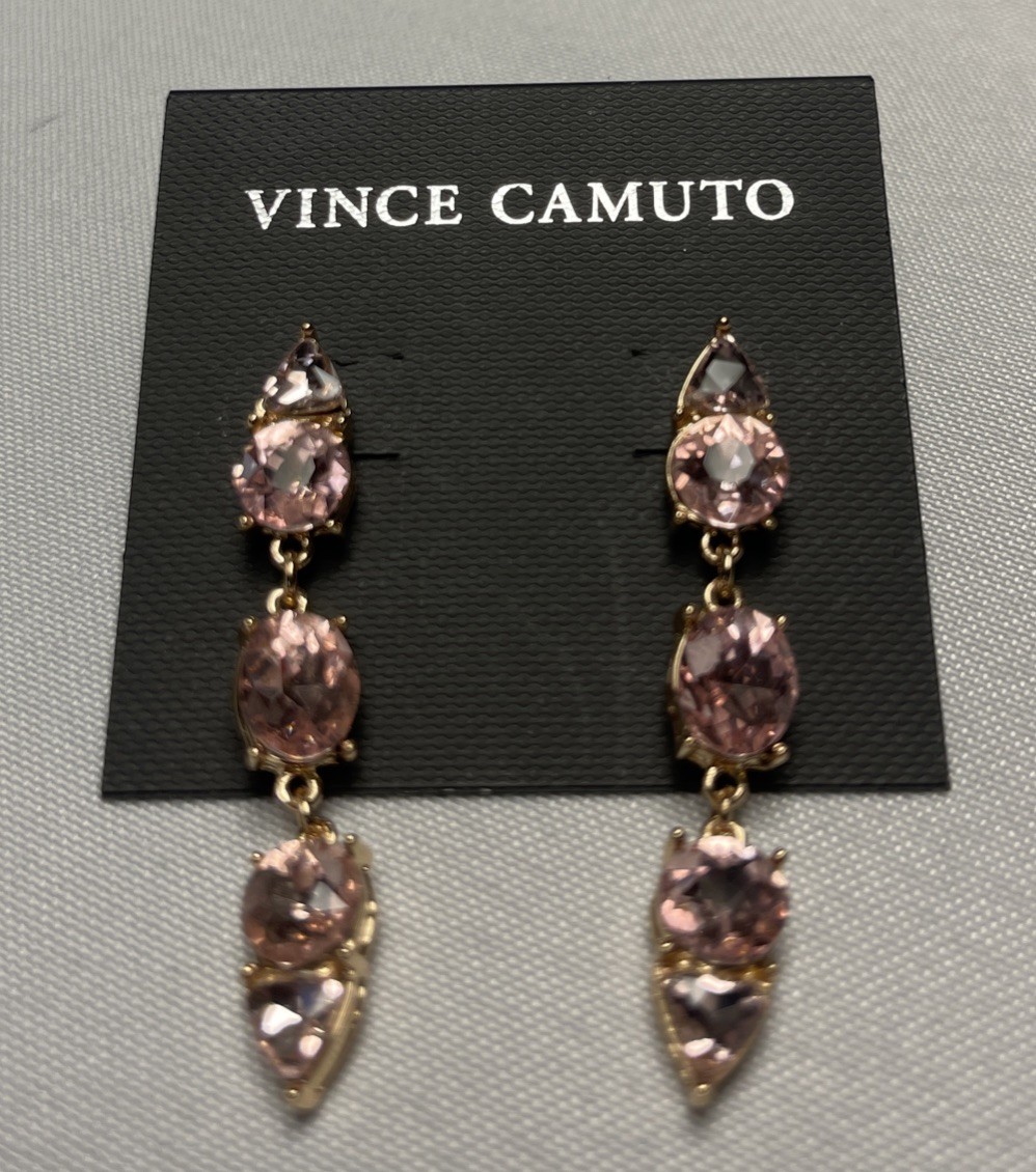 Vince Camuto Gorgeous Long Pink Crystal Drop Earrings Gold Tone New! NWT