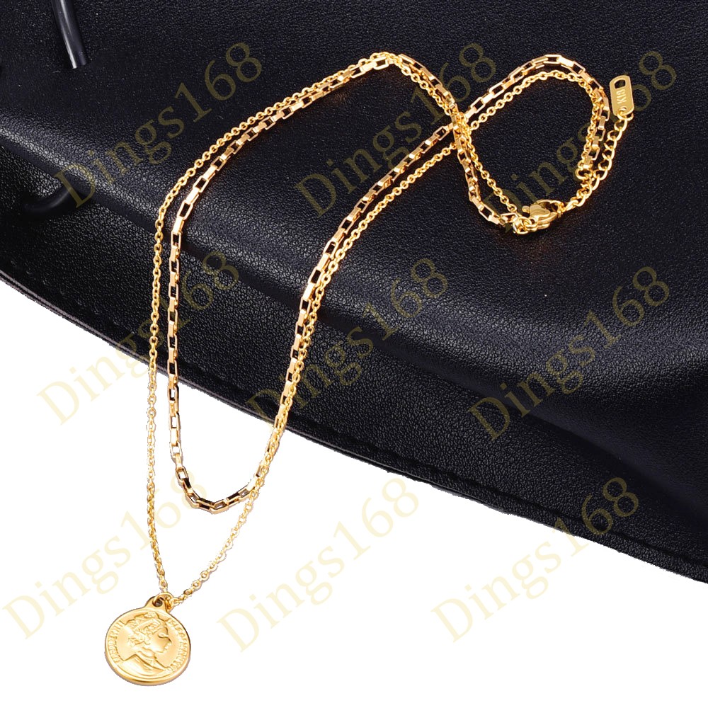 18K Yellow Gold Filled Box/Cable Chain Pendant 2-Row Adjustable Layered Necklace
