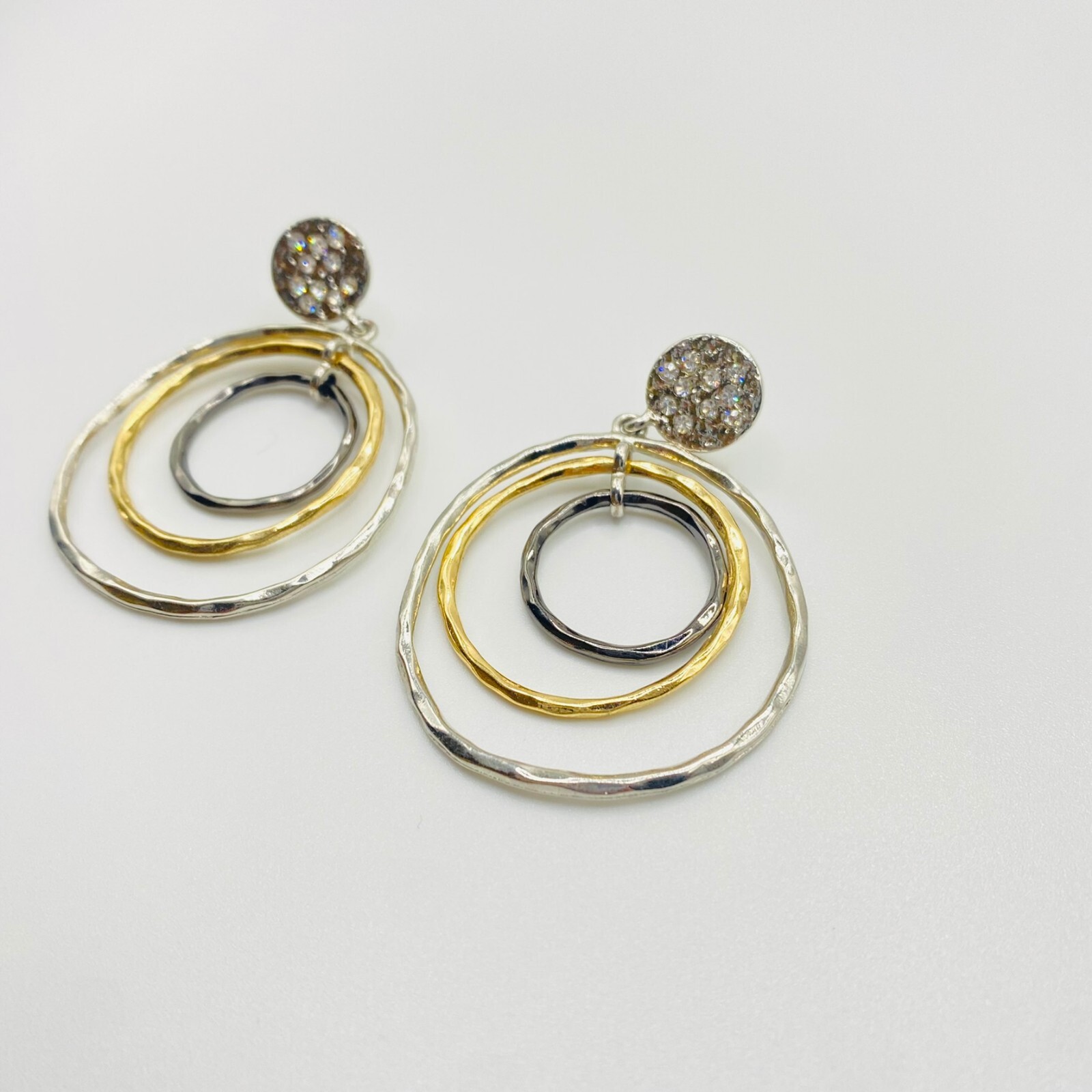 Two Tone Silver Tone Gold Tone Concentric Circle Hoop Stud Earrings Approx 1.5”