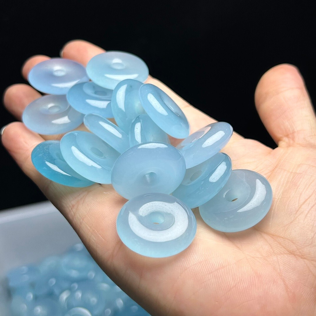 Natural ice Blue Jade Jadeite Lucky Buckle Beads amulet Pendant&Necklaces（1PCS ）