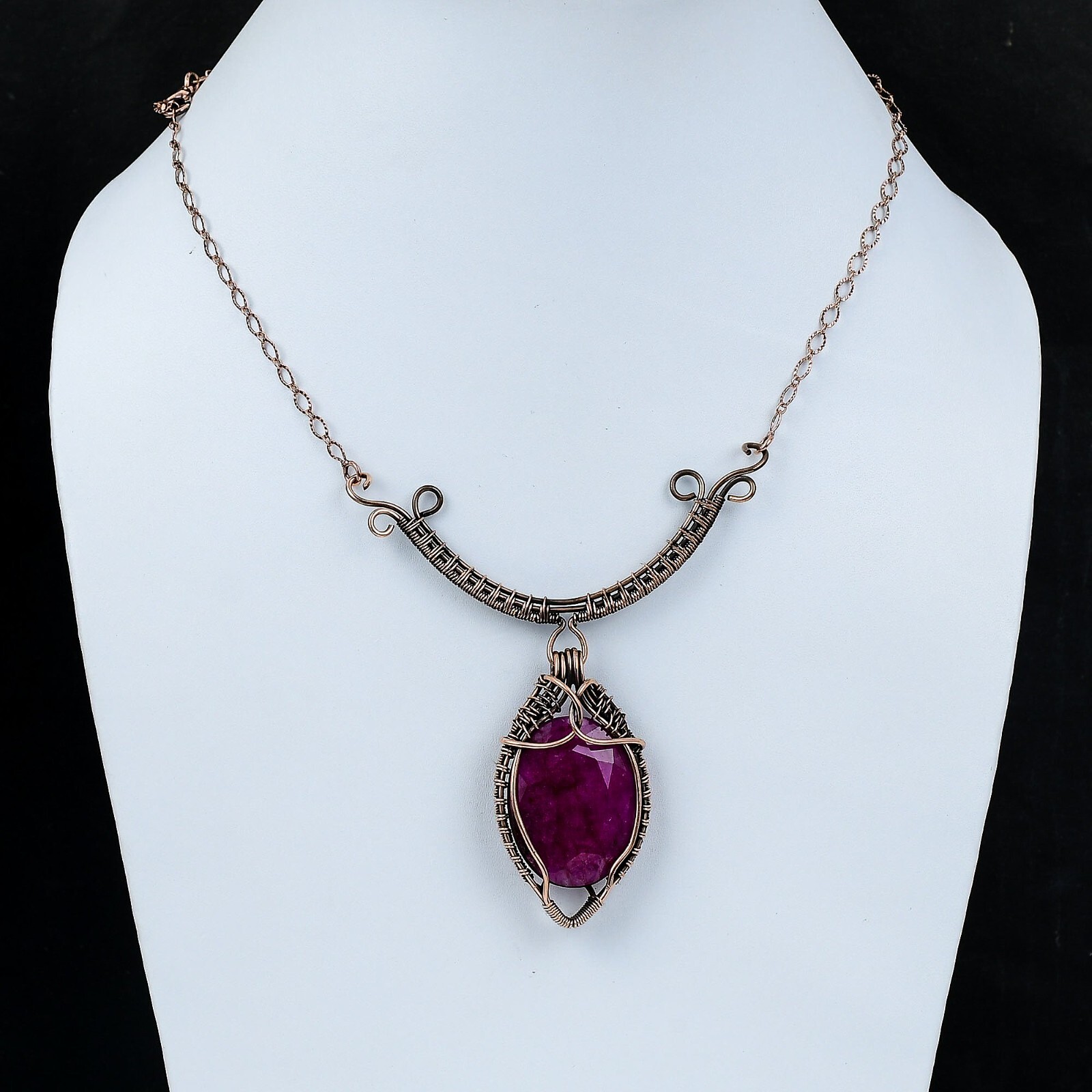 Gemstone Wire Wrapped Adjustable Necklace Handcrafted Copper Wire Holiday 18.0″