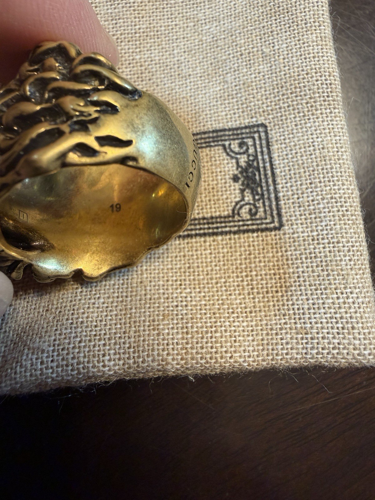 New Authentic Gucci Lion Head Brass Ring Size IT 19 / US 8.75