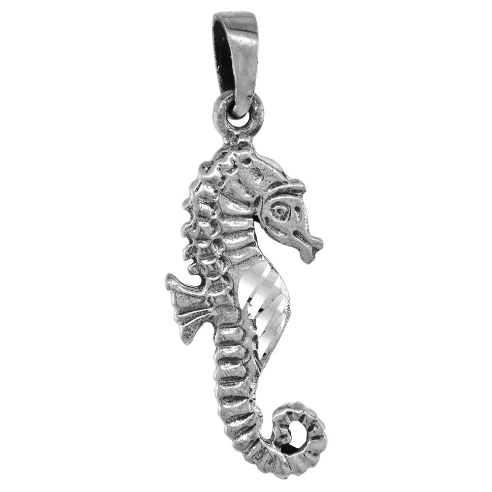 925 Sterling Silver Large Seahorse Pendant 28mm Tall with 16 to 24 Inch Chain