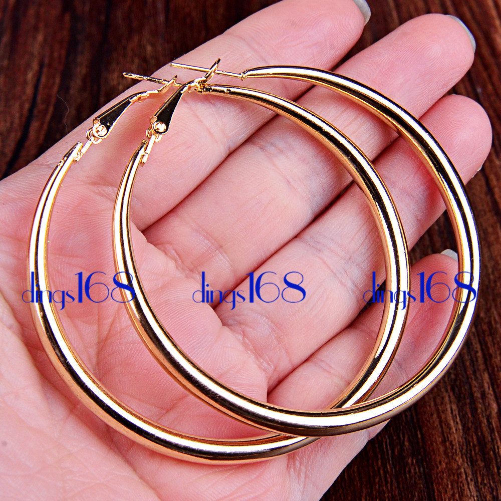 Women’s 18K Gold Filled Lead/Nickle-Free Classic Large Tubular Hoop Earrings A2G