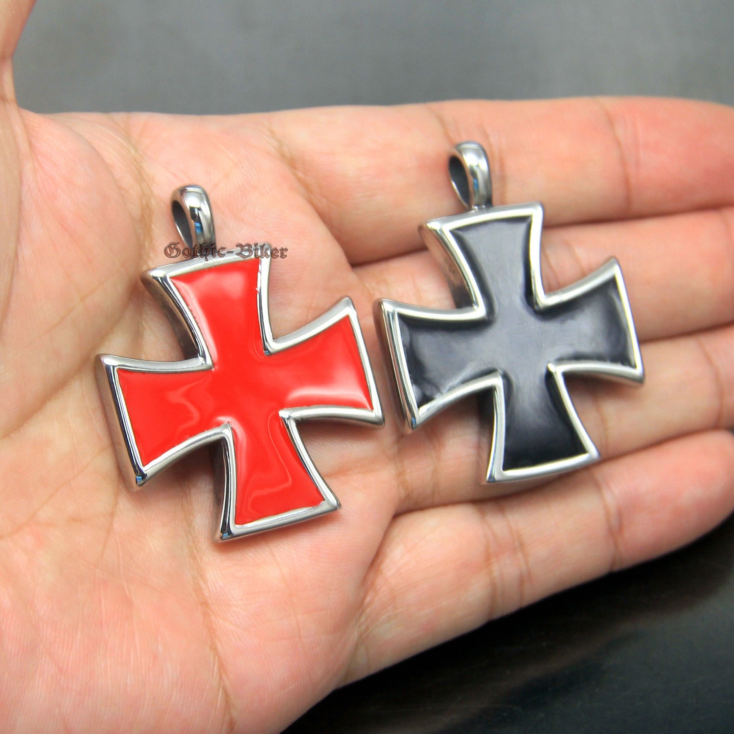 Large German Iron Cross Stainless Steel Pendant Knight Templar Black/Red Enamel