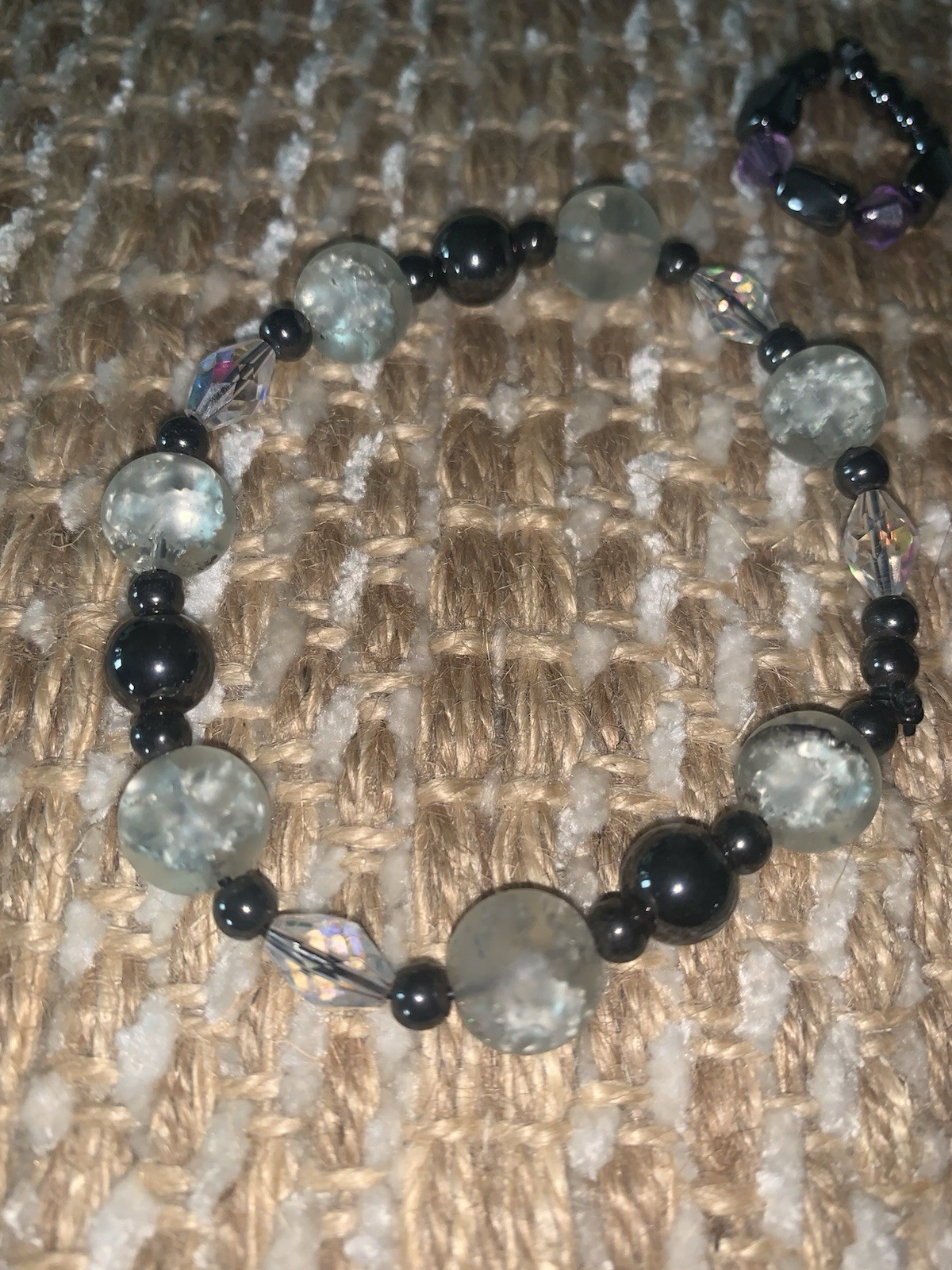Magnetic Bracelet Hematite Bead Crystal Stretch Healing Therapy Stone 2 + Ring