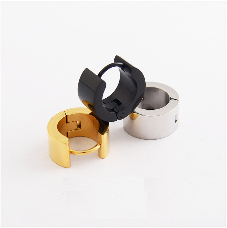 316L Stainless Steel 7mm Wide Band Silver Small Hoop Huggie Earrings Men Women